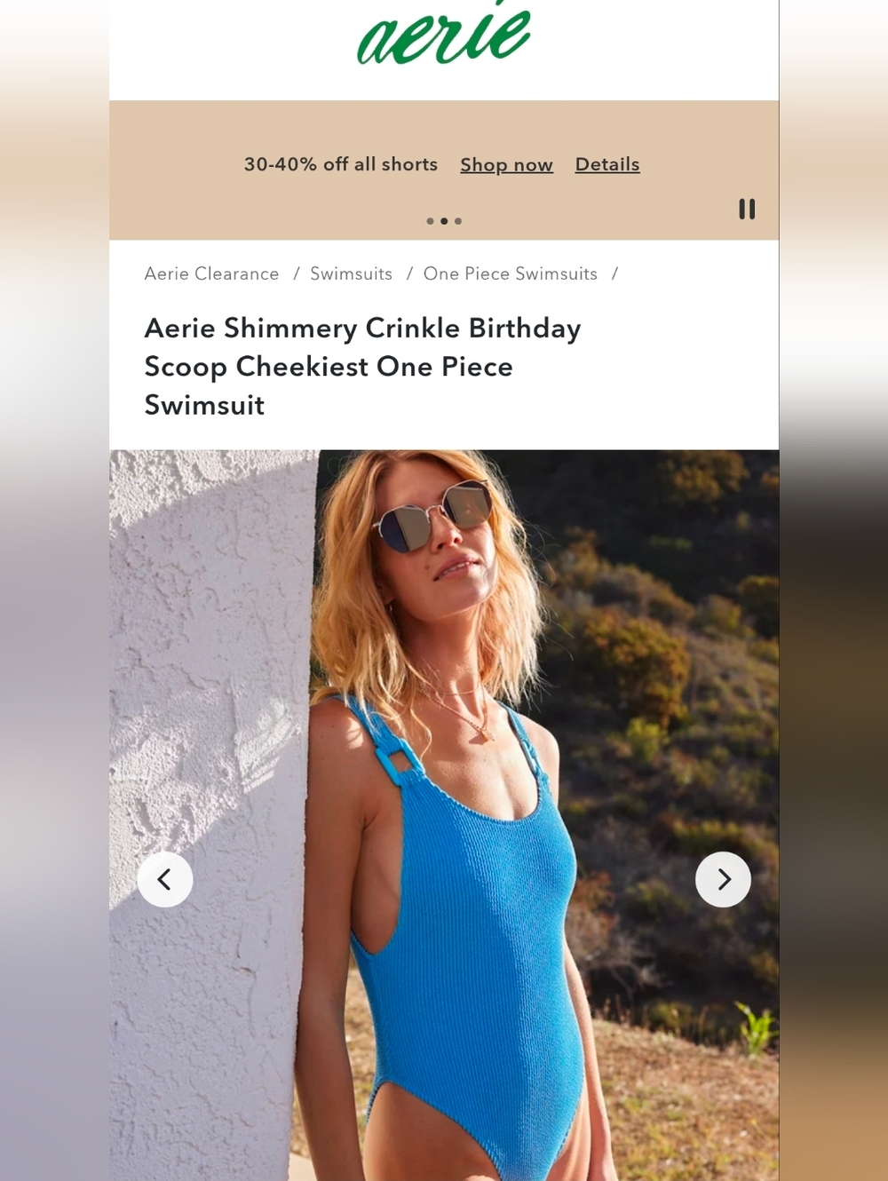 Aerie - Shimmery Crinkle Birthday Scoop Cheekiest One Piece Swimsuit